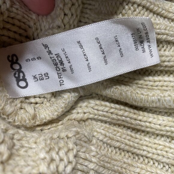 ASOS Womens Cable Knit Sweater Shawl Collar Small Beige Long Sleeve Pullover - Picture 4 of 11